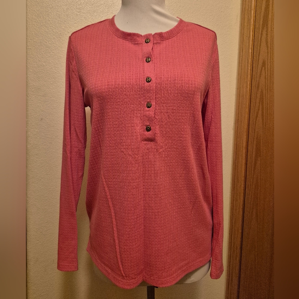 Women's Salmon Colored Button-Up Top